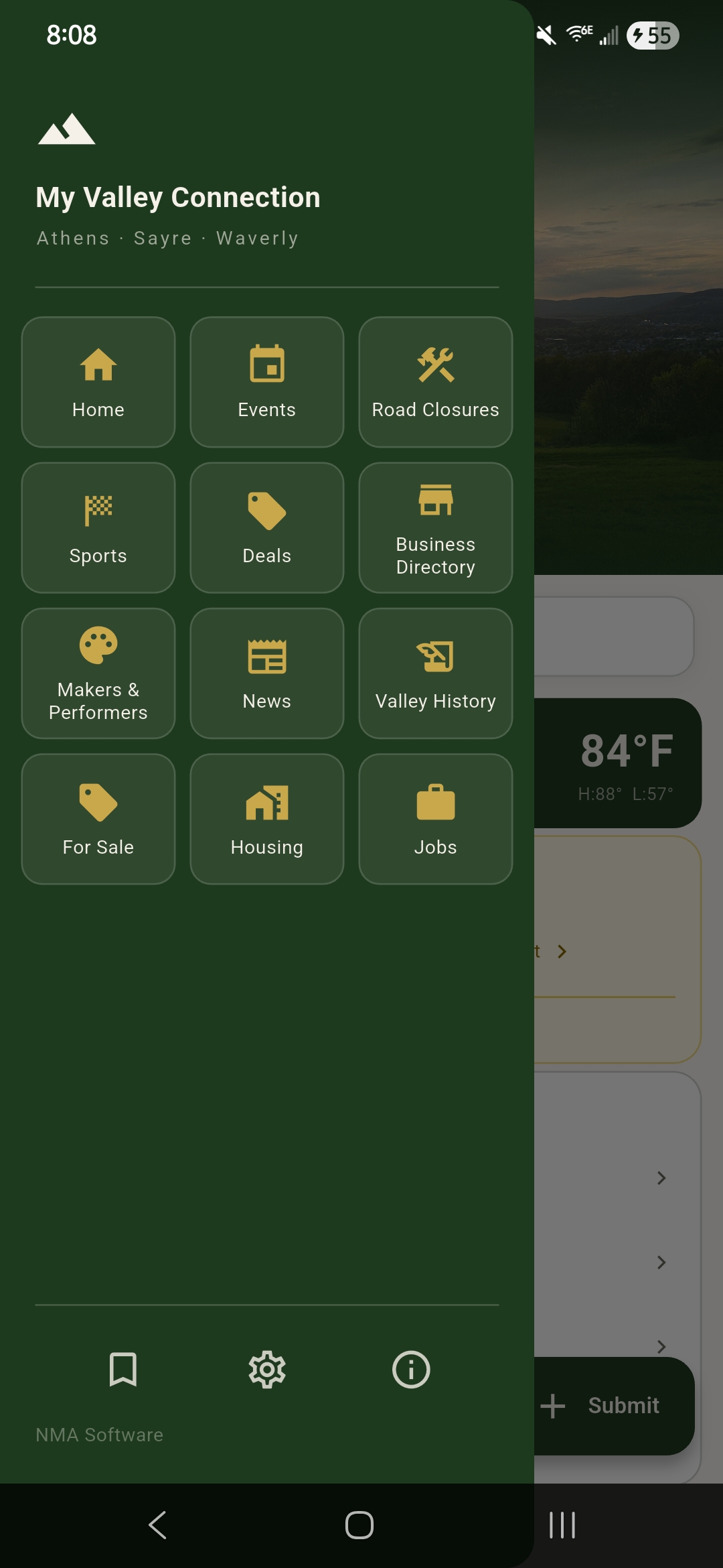 My Valley Connection — menu of sections